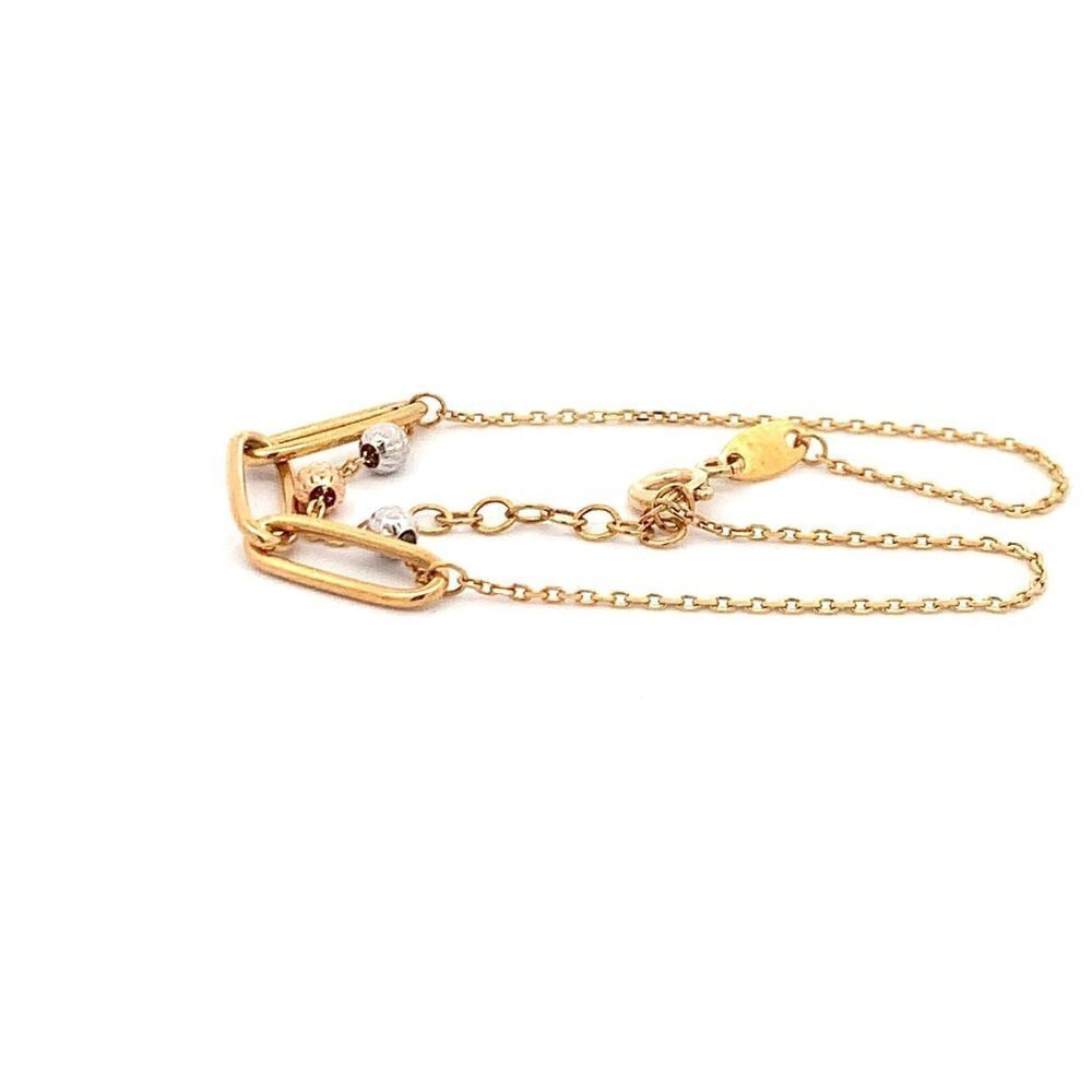 18K Gold Bracelet Cable Chain White Rose Yellow Gold Beads S 6.5 inches 0.5" ext - Picture 3 of 12